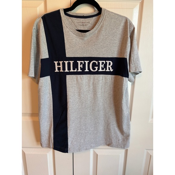 Tommy Hilfiger Other - Tommy Hilfiger Mens Large Gray Navy Blue Cross Logo Graphic T-Shirt Short Sleeve